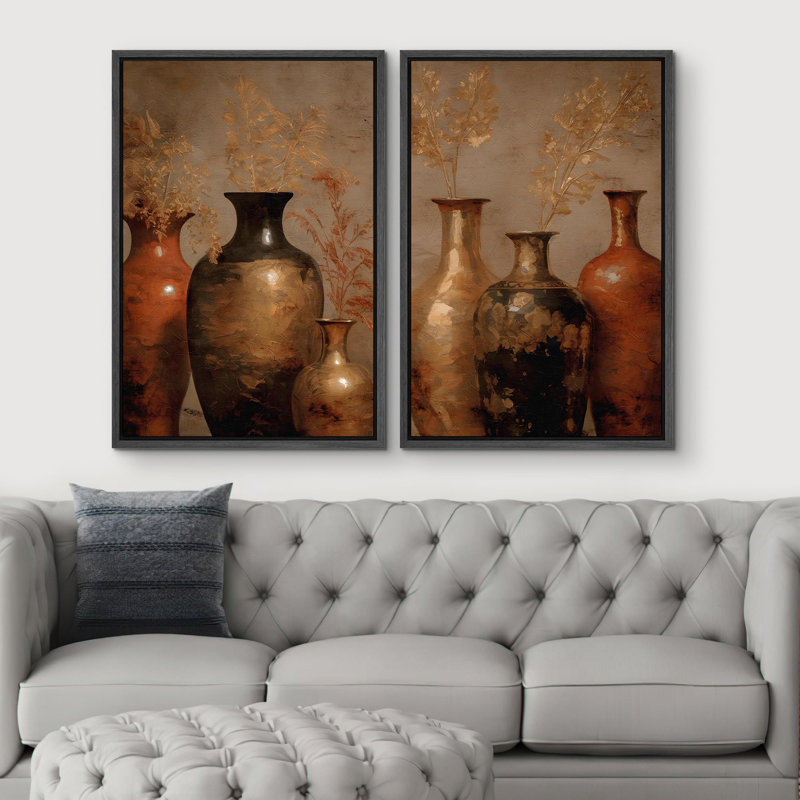 Vase en bronze rustique, nature morte, illustrations d'art moderne, décor nordique, Noir, H 36 po x l 48 po