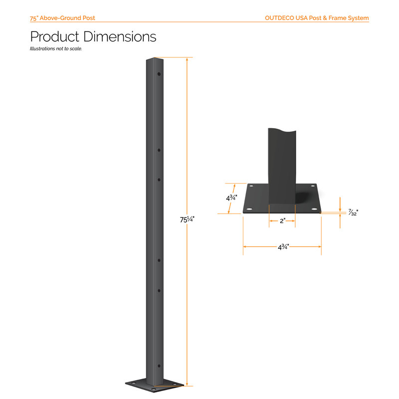75 in. Black Galvanized Steel Fence Post with Welded Base Plate