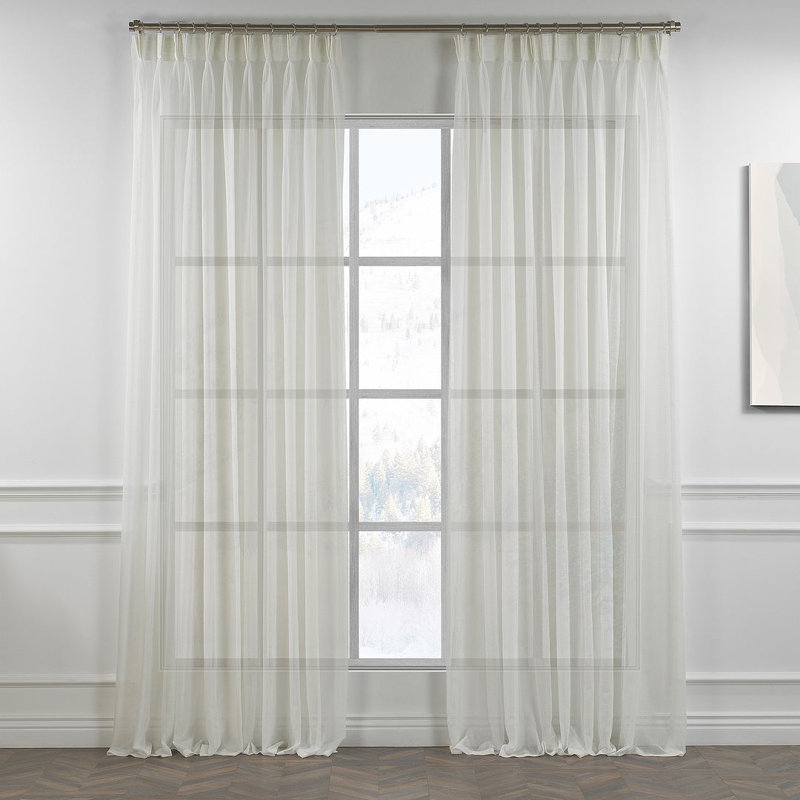 Panneau de rideau en faux lin triple plissé extra long et très large, Blanc cassé, L 26 po x L 132 po