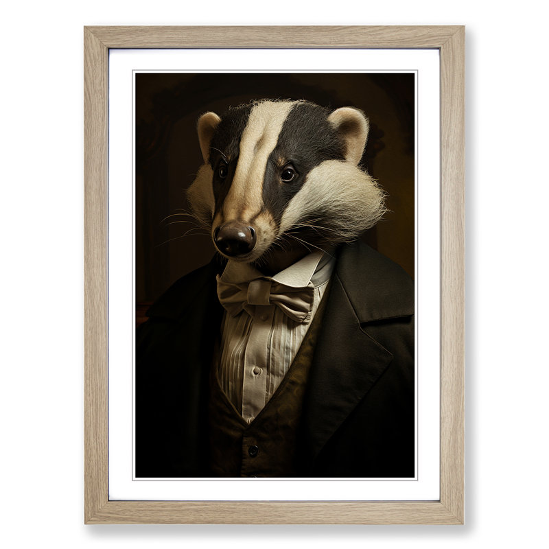 Badger Conceptual - Single Picture Frame Print on Wood, Oak, 46cm H x 34cm W x 2cm D