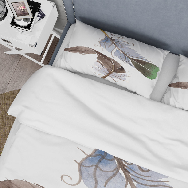 Ensemble de housse de couette Green Bird Feather de Wing - Bohème et éclectique - Polyester microfibre