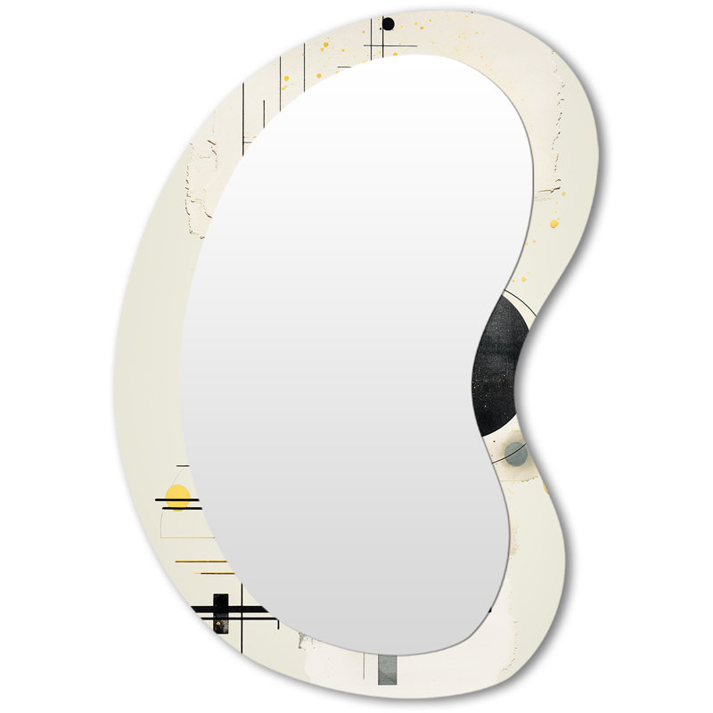 «Euel» circulaire en jaune et noir - miroir mural minimaliste de forme unique, miroir asymétrique moderne, impression d'art en métal