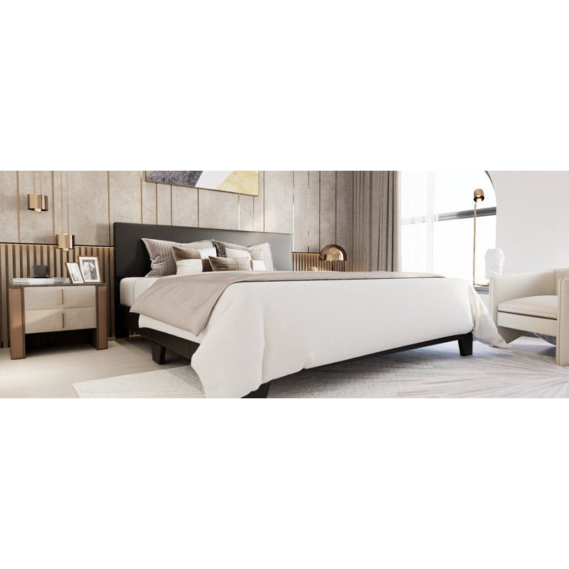 Litta Upholstered Platform Bed, Queen, Black
