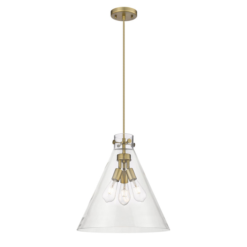 Luminaire suspendu à 3 lumières 18 po Slatington, H 20,13 po x l 18 po x P 18 po, Transparent, Laiton brossé