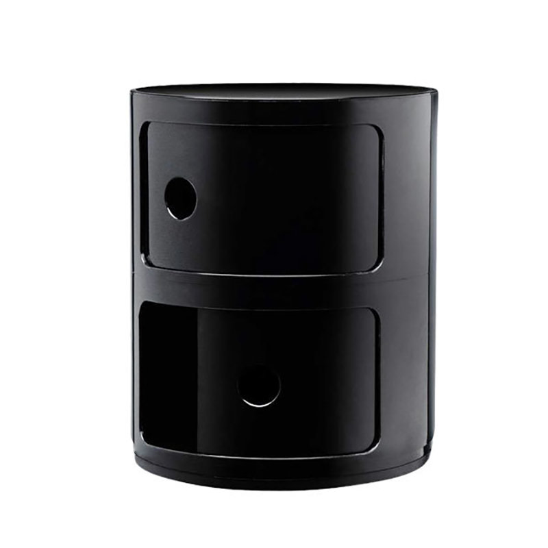 2-Shelf Round Side Table with Storage, Black