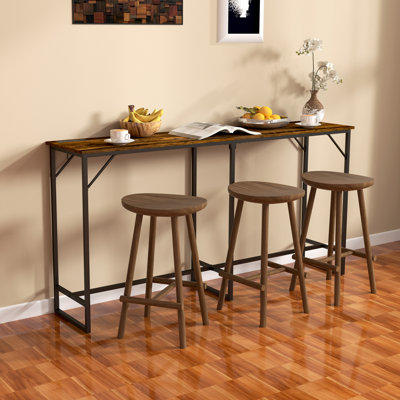 70" Long Bar Table with Charging Station, Industrial Style Rectangular Bar Height Pub Table with Steel Frame for Dining Room, Kitchen by 17 Stories
