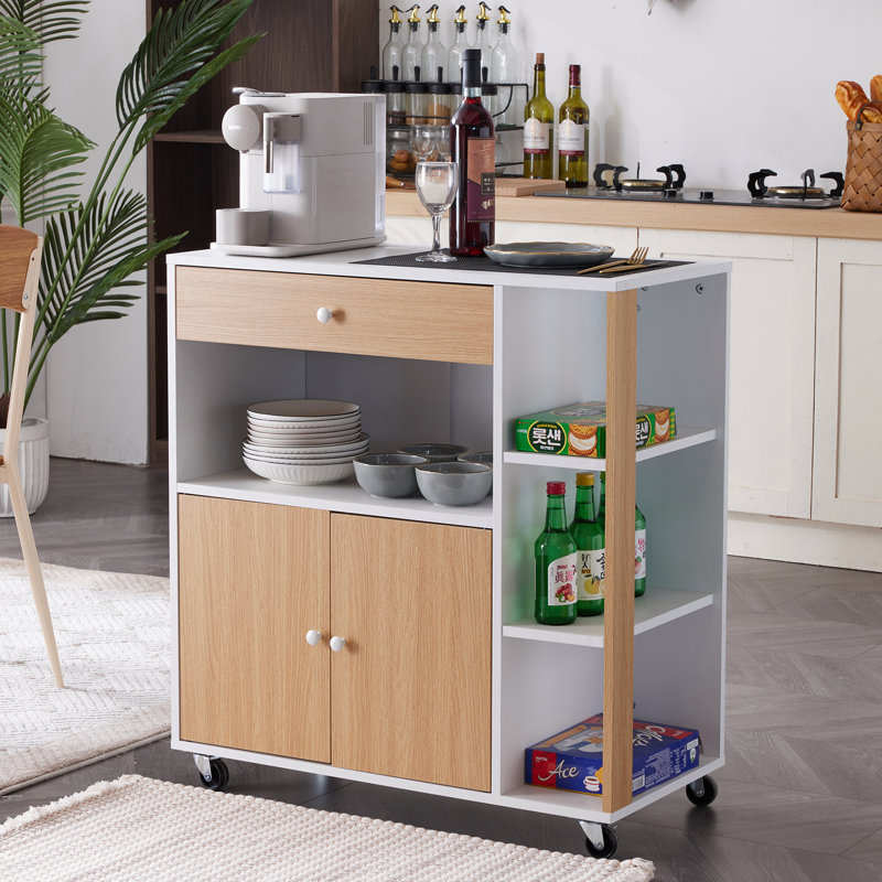 Masera Wood Kitchen Cart, White/Oak