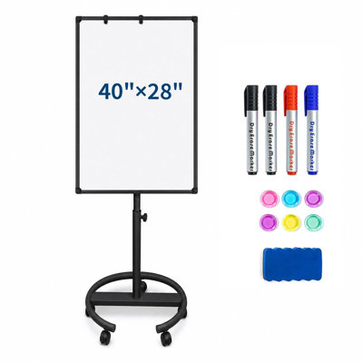 Portable Rolling Whiteboard Stand, Magnetic 40" x 28" Dry Erase Board with Locking Casters for Classroom and Meeting