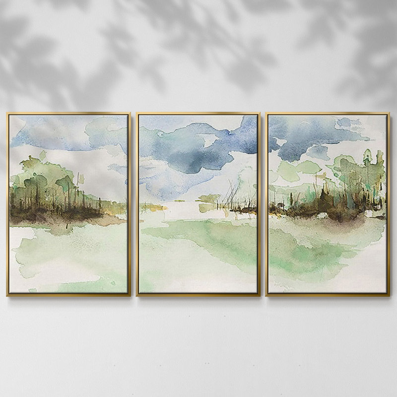 Brush Thickets II - Toile encadrée multi-pièces, Encadrement doré, H 36 po x l 75 po