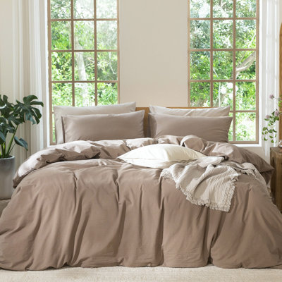 MooMee Duvet Cover Set 100% Washed Cotton Linen Like Textured Lightweight