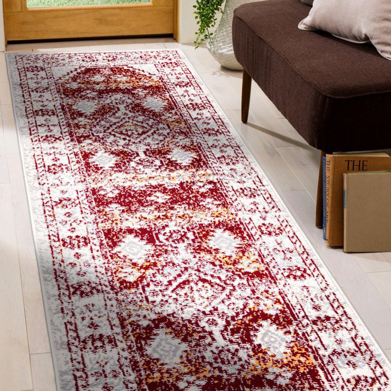 Tapis oriental rouge / blanc Crider, Tapis de couloir 2 pi x 7 pi