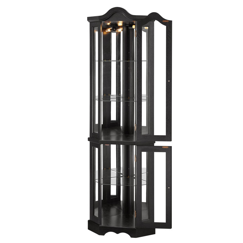 Vitrine de coin lumineuse 70 "avec portes et tablettes en verre trempé, Noir