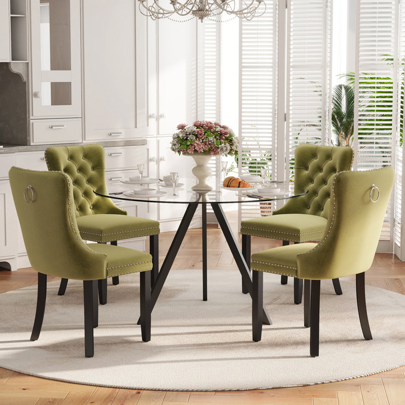 Ensemble de salle à manger à piédestal 5 pièces, H 30 po x l 39 po x P 39 po, Vert olive