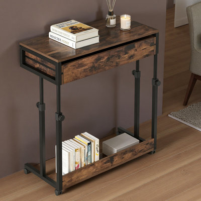 Table de bureau, bureau compact avec roues, bureau d'écriture à hauteur réglable, table basse mobile