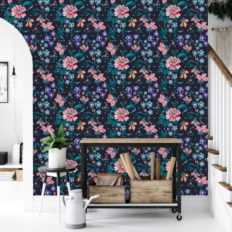 Peel & Stick Floral Tile, 2.08' W x 10.42' L