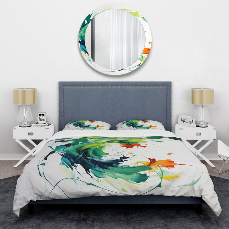«Green and White Abstract Expression Peinture I», ensemble de housse de couette Peinture abstraite