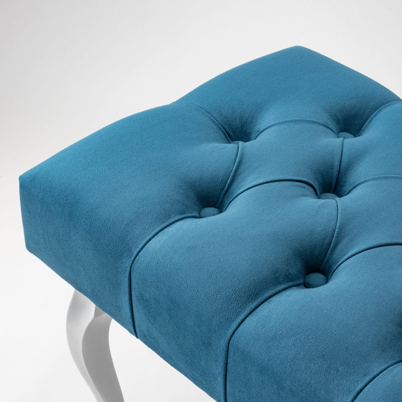 Jerez Velvet Upholstered Bench, H40 x W100 x D30cm, Turquoise/Silver