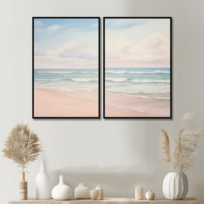 Radke - Grande plage côtière, art mural, Black, 36" H x 48" W, Impression encadrée flottante