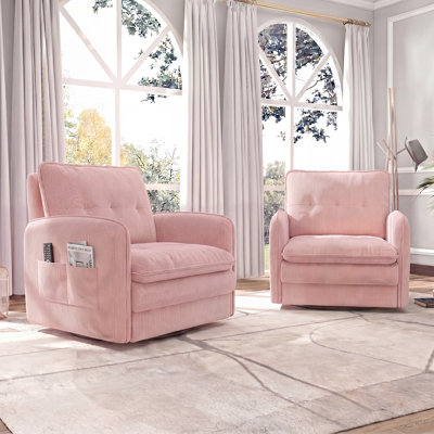 Fauteuil d'appoint pivotant en velours côtelé doux à 360 °, fauteuil de loisir rembourré avec poche de rangement latérale, fauteuil simple confortable pour la chambre à coucher du salon