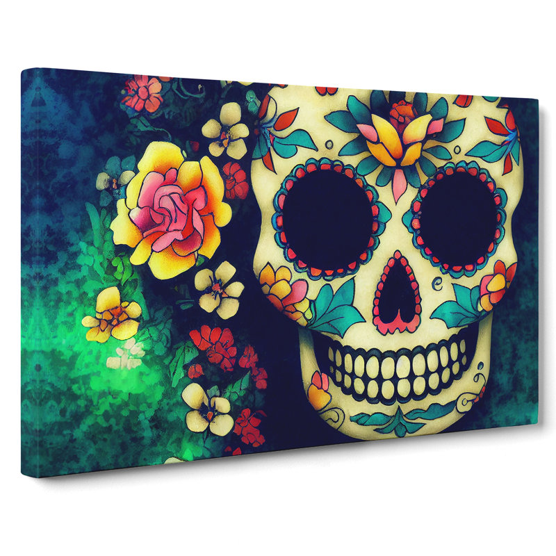 Mystical Floral Sugar Skull - Wrapped Canvas, 35cm H x 50cm W x 3cm D