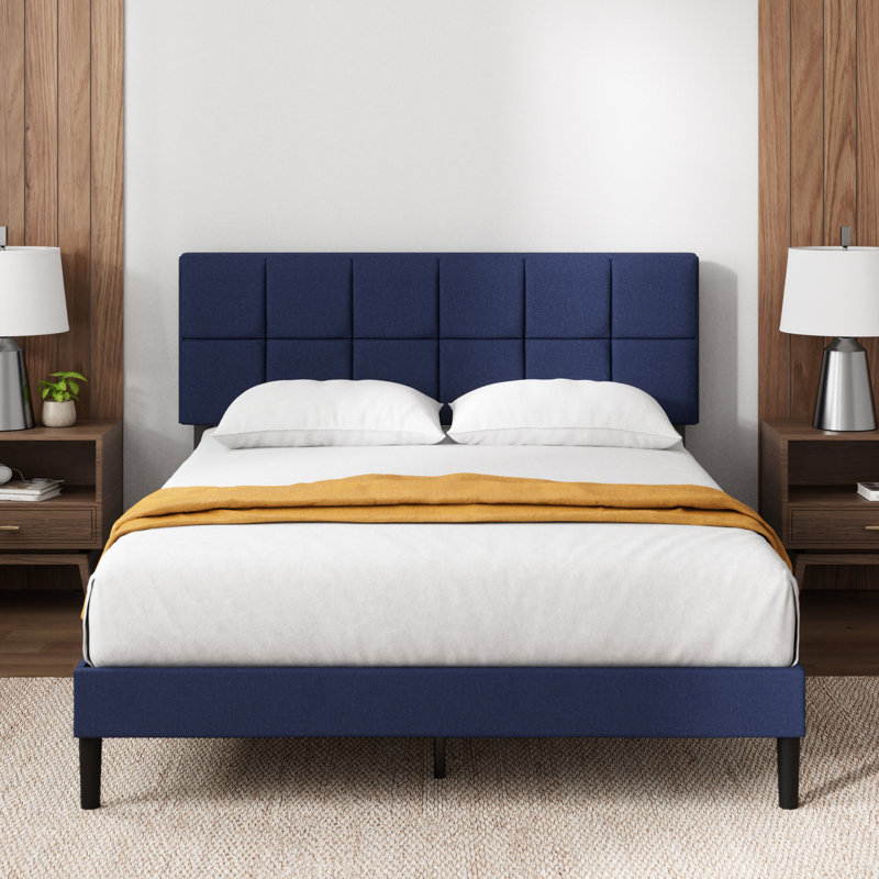 Lit plateforme tapissier Suhavi, Grand, Bleu marine