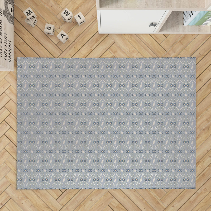 Storks & Bunnies Kids Play Mat, Blue, Rectangle 2' x 3'