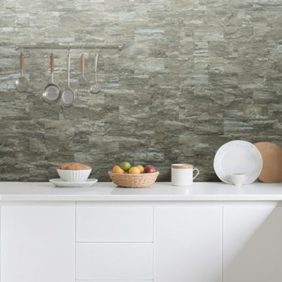 4-Piece Faux Stone Peel And Stick Backsplash Wall Tiles, 3" X 6" Apache Brown Rock PVC Stick On Tile For Backsplash Kitchen, Bathroom, Laundry Room, Camper, Fireplace