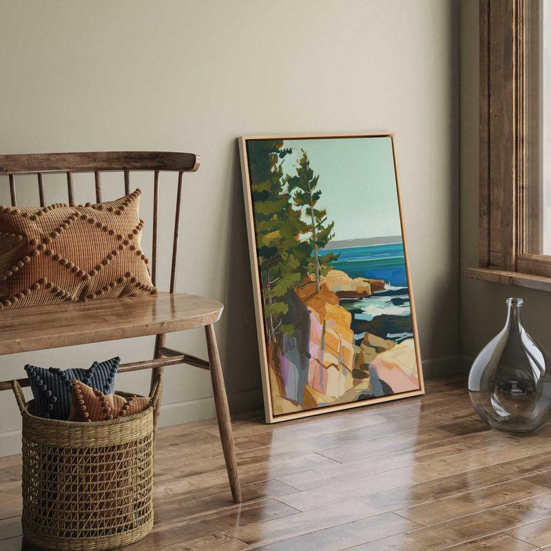 Seacliff Whispers V1 par Azure Artisanal Studio, Cadre américain en érable flottant, H 20 po x l 14 po x P 1,75 po