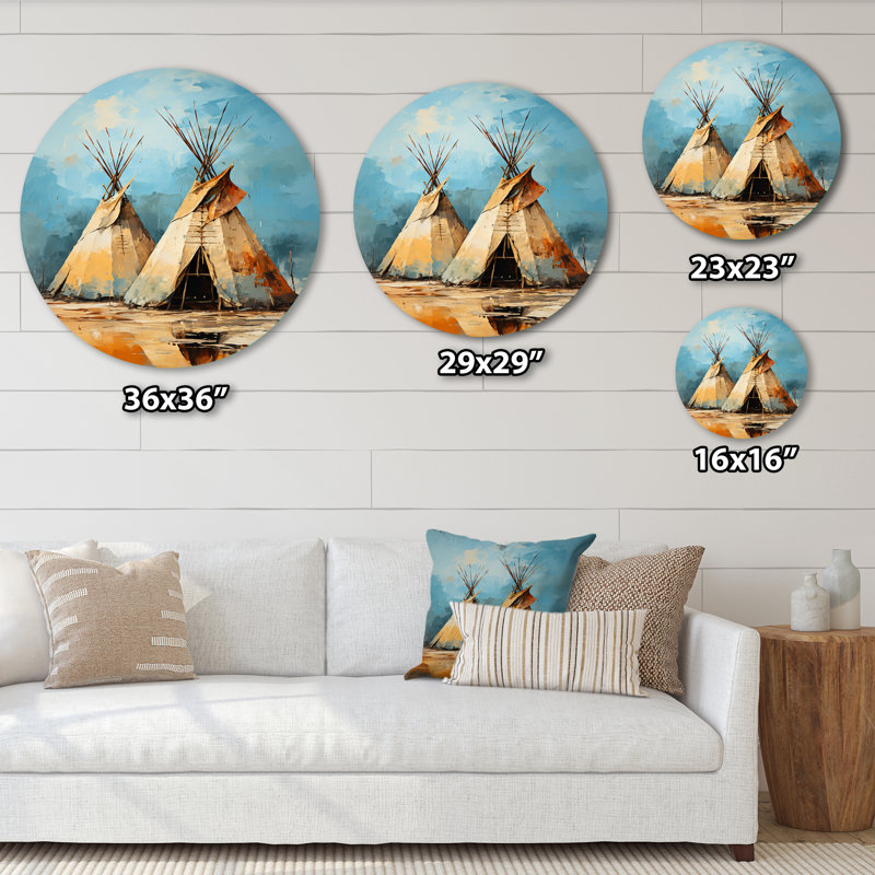 Tipi jaune jaune, collage de rythmes III - personnes, art en métal rond, H 16 po x l 16 po