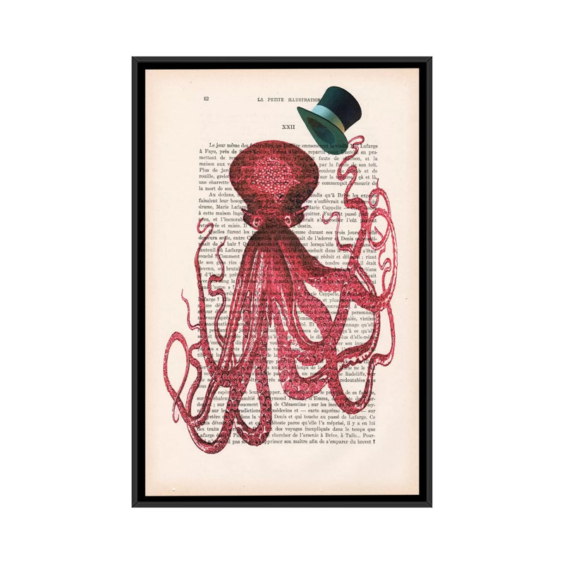 Octopus With Hat by Coco De Paris - Gallery-Wrapped Canvas Giclée, 26" H x 18" W x 1.5" D, Black Framed Canvas, No Matte