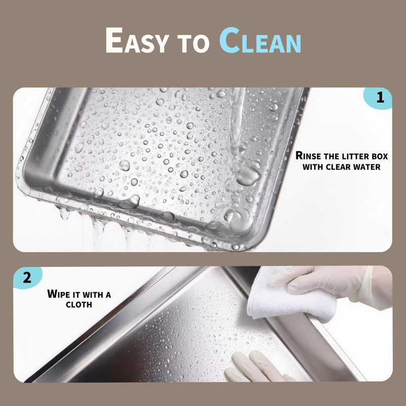 Stainless Steel Enclosed Cat Litter Box with Flip Lid, XL Extra Large Litter Box for Easy Clean & Non-Sticky, Anti-Leakage,Includes Cat Litter Scoop, Gray