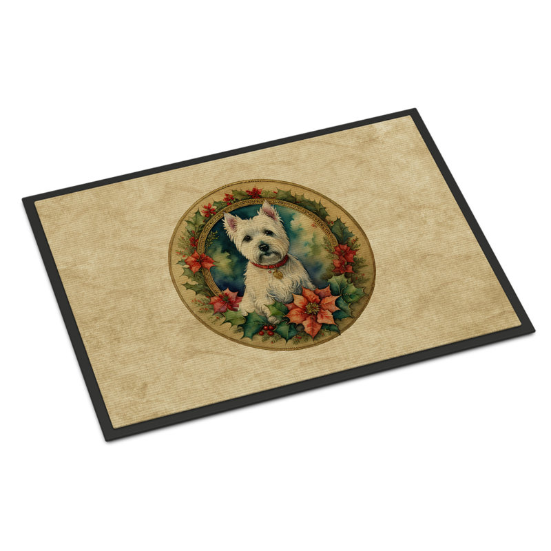 Paillasson Westie Christmas Flowers_2446, L 24 po x L 36 po