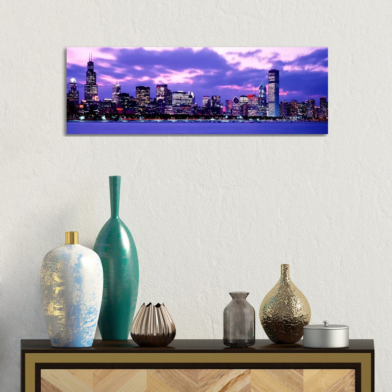 Sunset Chicago IL USA by Panoramic Images - Wrapped Canvas Panoramic Print, 30.48 cm H x 91.44 cm W x 1.91 cm D