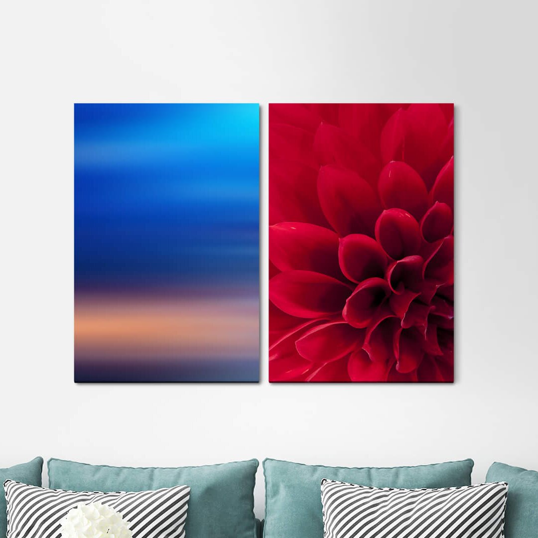 2-tlg. Leinwandbilder-Set - Grafikdruck „Red Blue Flower Sky”