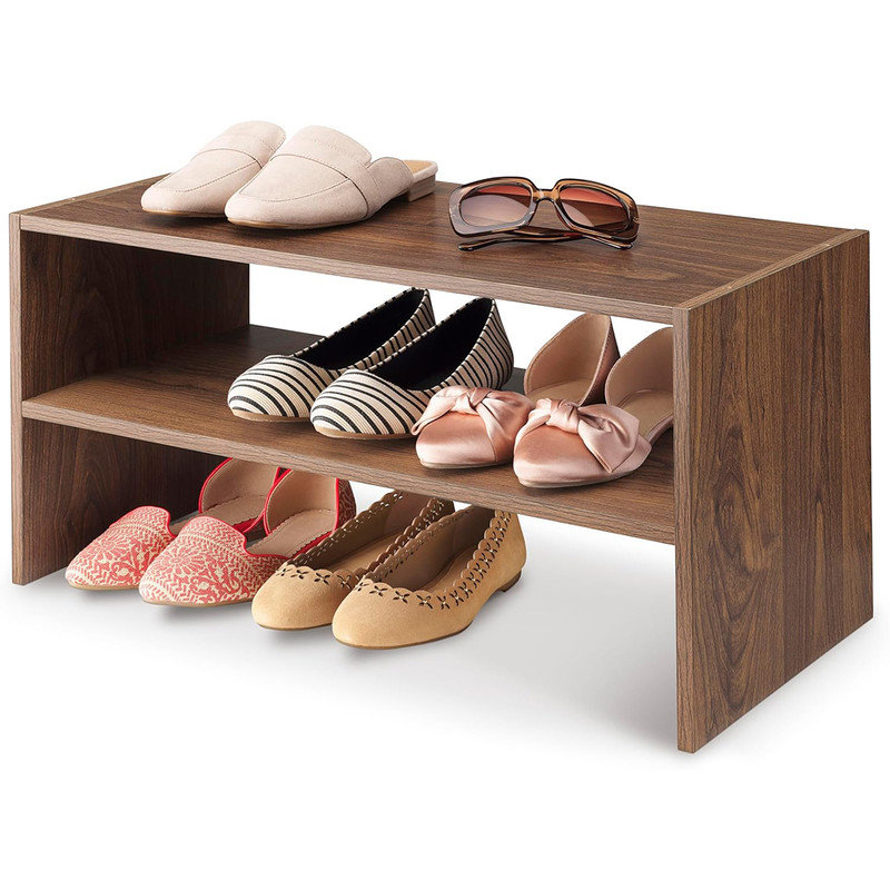 Shoe Rack Wood Stackable 2-Shelf, Brown