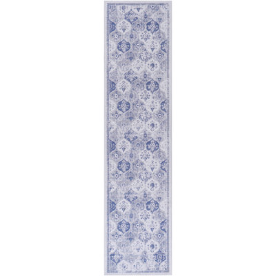 Tapis bleu à motif de tapis lavable 2 pi 6 po x 10 pi, à poils courts, antidérapant, antidérapant, pliable, pour le salon, la chambre à coucher, la cuisine, les animaux de compagnie et les tapis antidérapants Bleu, espaces