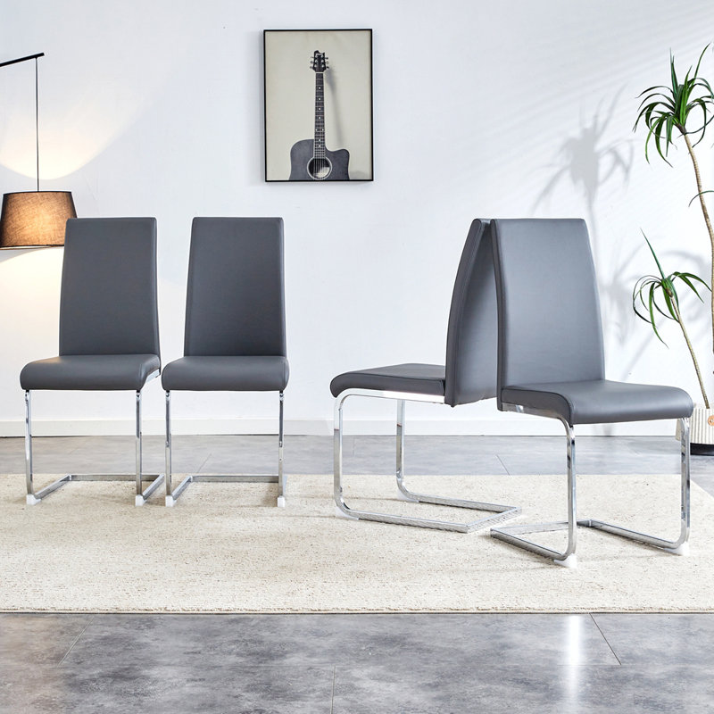 Chaise en porte-à-faux en cuir Ilynn, Gris