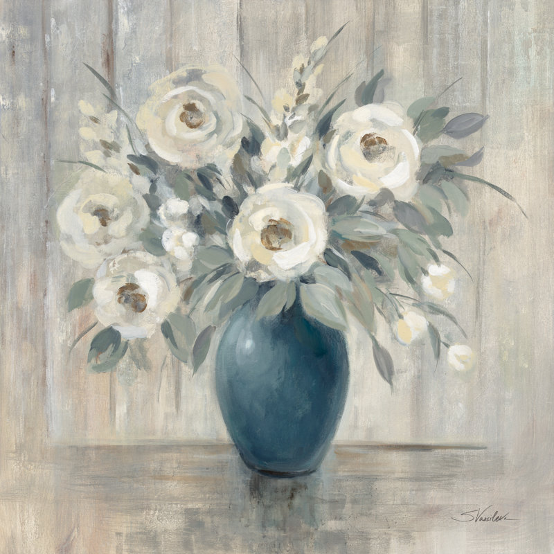 «Gray Barn Floral» par Silvia Vassileva - impression, H 12 po x l 12 po, No, Toile tendue