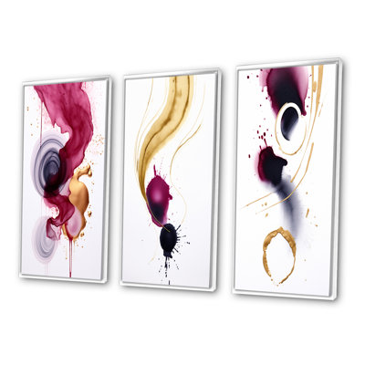 " Exquisite Fluidity Magenta Ink Clouds II " 3 - Pieces