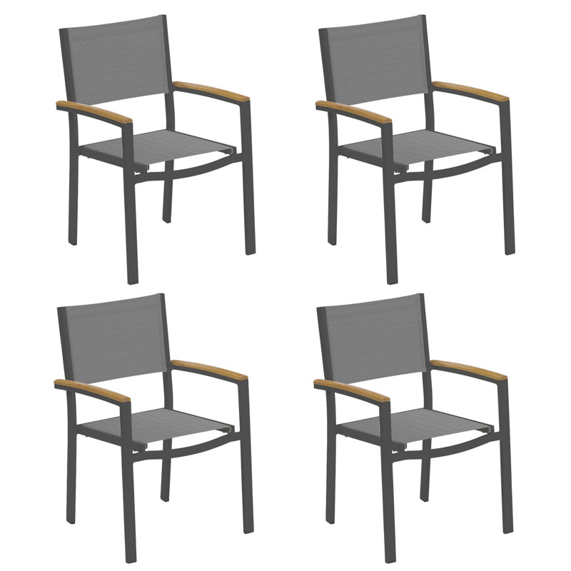 Travira Stacking Patio Arm Chair, Titanium Basketweave, Tekwood Natural, Flint