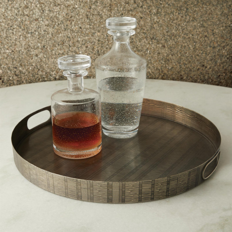 Plateau rond en nickel gravé Kokoro