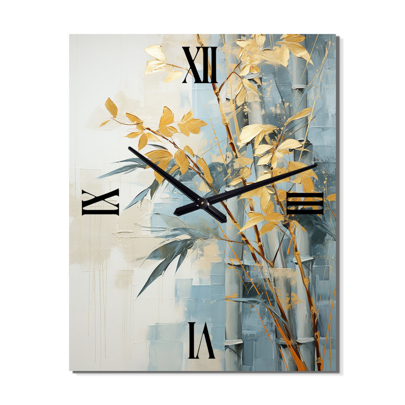 Horloge murale surdimensionnée en bambou doré et bleu IV, Petit