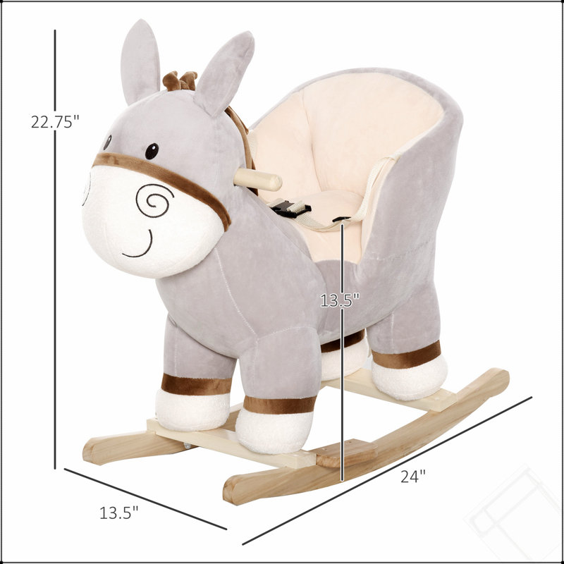 Chaise berçante pour enfants, âne à bascule en peluche avec son, siège à base de bois, ceinture de sécurité, jouet à bascule pour tout-petit de 18 à 36 mois