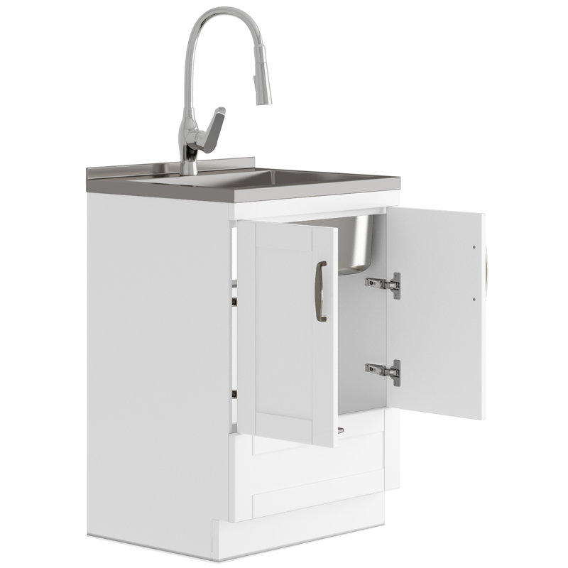 Armoire de buanderie avec robinet coulissant et évier en acier inoxydable
