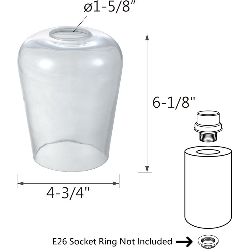 # 23655-60-3, abat-jour en verre transparent pour luminaire de 4 3/4 po x P 6 1/8 po, trou central: 43 mm, paquet de 3