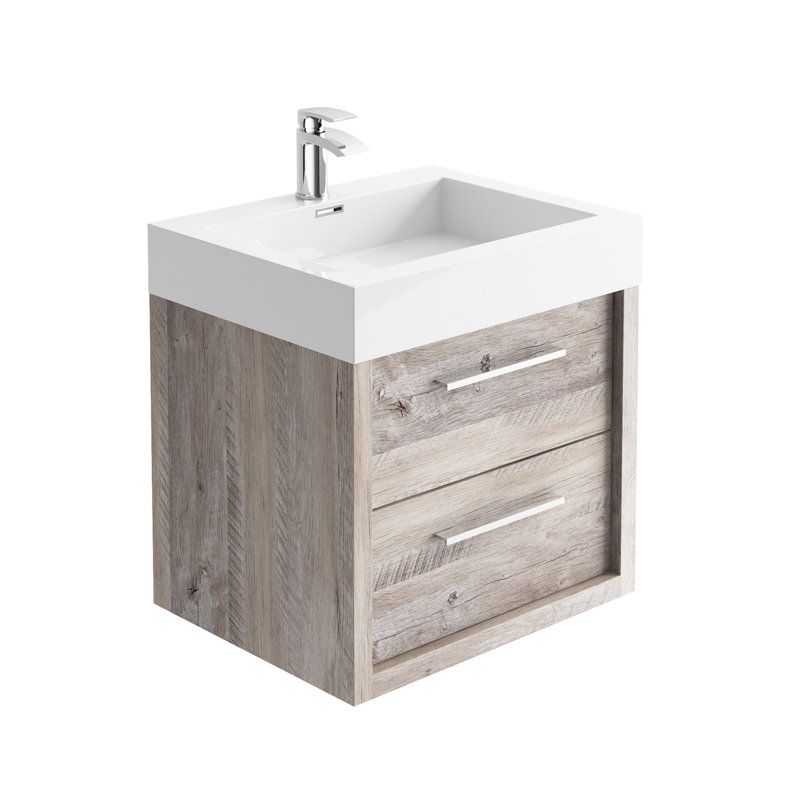 Walker 600mm Single Bathroom Vanity with Integrated Resin Basin, Light Sawn Oak