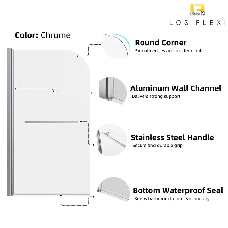 31" W x 55" H Frameless Pivot Half Shower Door in Various Colors, 1/4" Tempered Glass Panel, 31"Wx55"H, Chrome