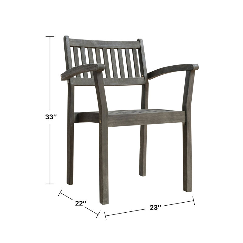 Chaise de patio empilable en eucalyptus, Gris