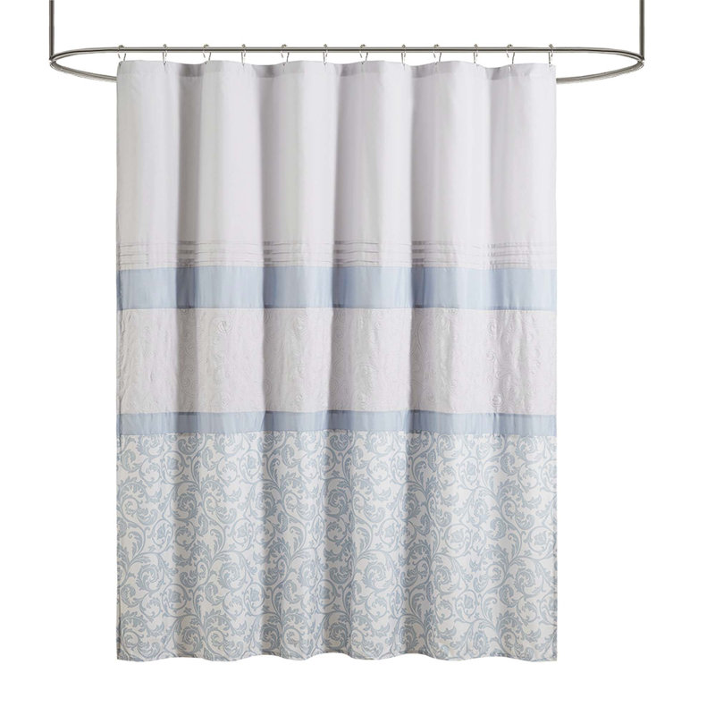 Rideau de douche imprimé et brodé, Bleu