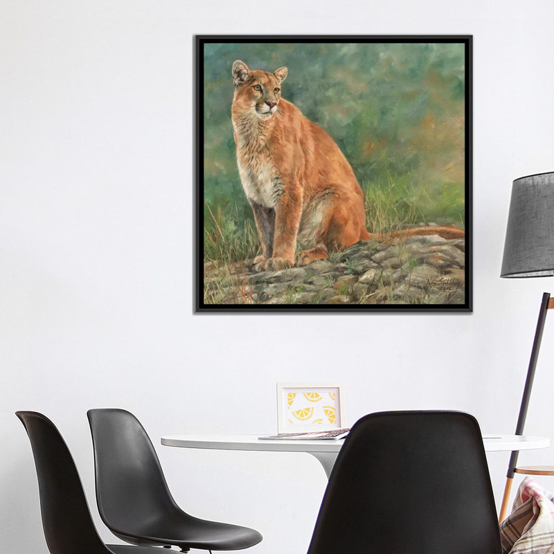 « cougar assis », impression sur toile, H 18 po x l 18 po x P 1,5 po, Toile avec cadre noir, Pas de tapis